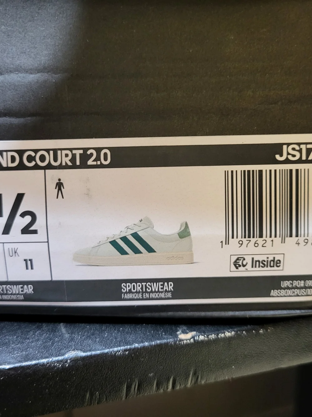 *NEW* Adidas Grand Court 2.0 White Green Size Men's 11.5 Women's 12.5 JS1736